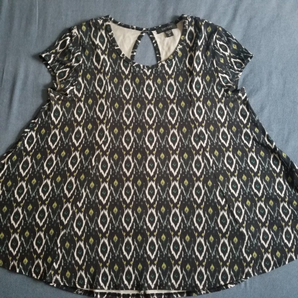 NWOT Karen Kane Ikat Print Crew-neck Cap-sleeve Hi-Lo Elliptical Top Made in USA - Picture 4 of 11